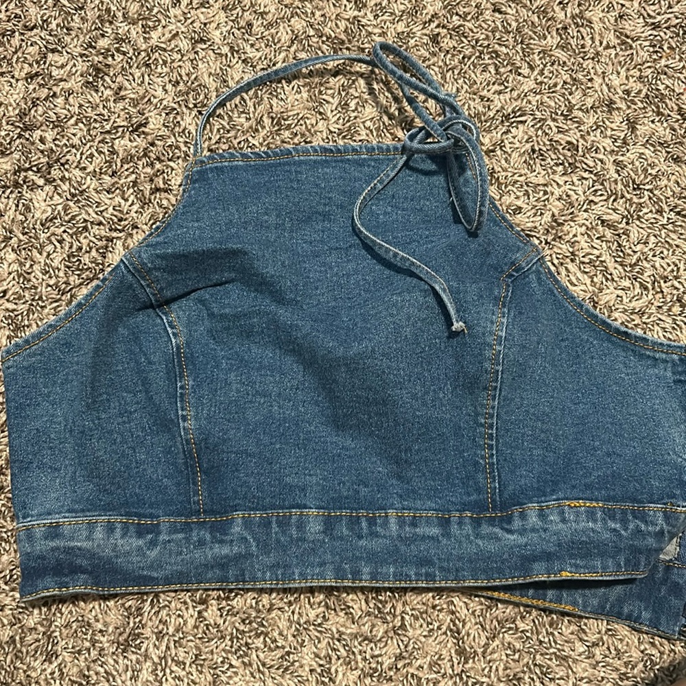 Denim Halter crop top, with zipper on side
